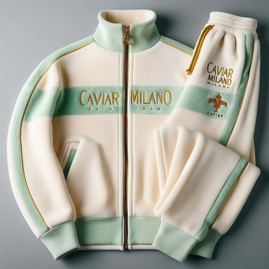 Caviar Milano Designer Cream City Velour Track Set