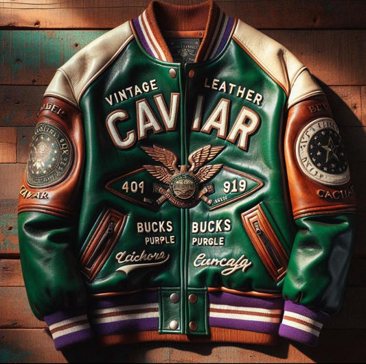Caviar Milano Cream City Genuine Leather Handcrafted Sports Jacket Inspired By The Milwaukee Bucks